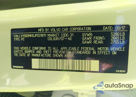 2018 Volvo S90 T6 Momentum из США, поврежденный, VIN LVY992MK6JP031811